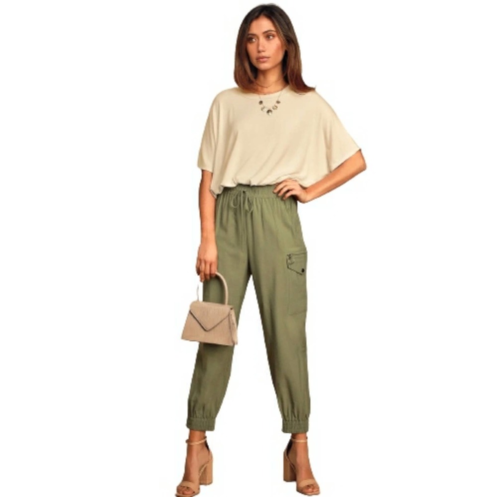 Lulus The Bottom Line Olive Green Cargo Joggers - Picture 8 of 9
